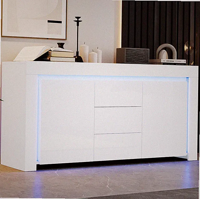 140 cm Hochglanz Sideboard Anrichte mit 3 Schubladen 2 Türen LED Beleuchtung App