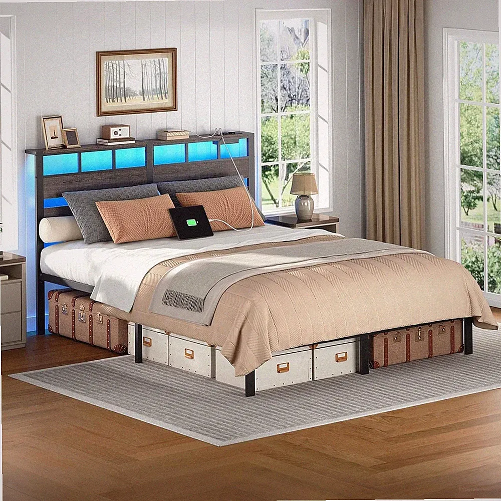 140 x 200 mit Lattenrost Doppelbett mit Kopfteil LED-Beleuchtung Bettgestell