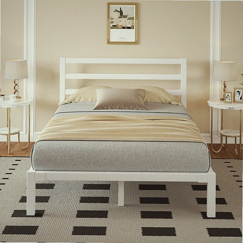 140Bett mit starkem Metall, Stauraum unter dem Bett, kein Boxspring erforderlich
