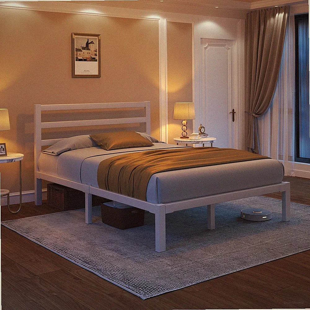 140Bett mit starkem Metall, Stauraum unter dem Bett, kein Boxspring erforderlich