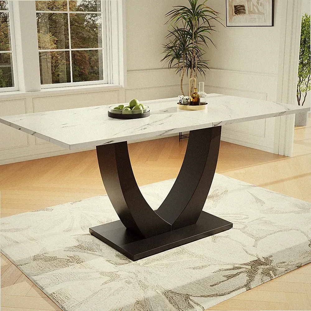 140x75CM Esszimmertisch Marmor Esstisch Küchentisch Home Büro Konferenz 8 Sitze