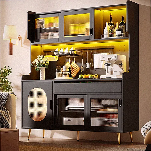 145*171 Buffetschrank Vitrineschrank Küchenschrank mit LED Glastüren Schiebetür