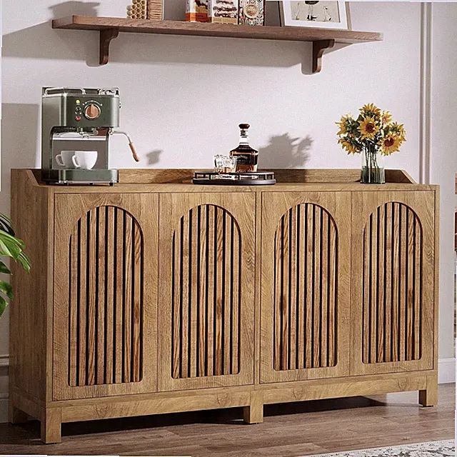 145cm Sideboard Anrichte Kommode mit 4 Türen Großer Stauraum Braun Holzoptik