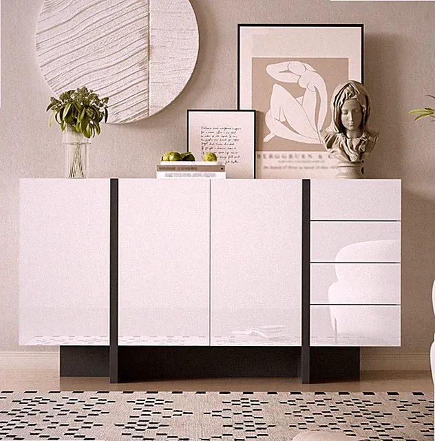 150*40*80cm Sideboard Kommode mit 4 Schubladen 3 Türen Einstellbar Küchenschrank