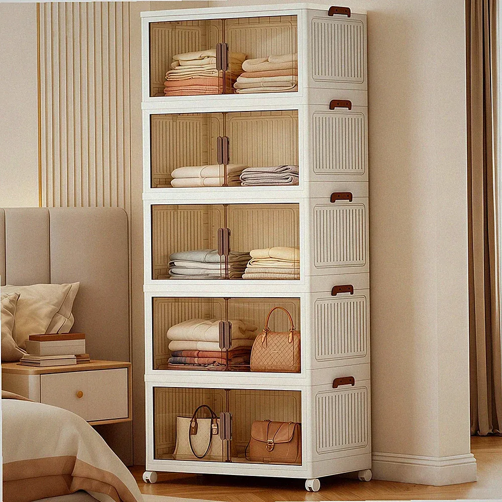152cm Faltbare Aufbewahrungsbox Schrank Kleiderschrank Schubladenschrank +Rollen