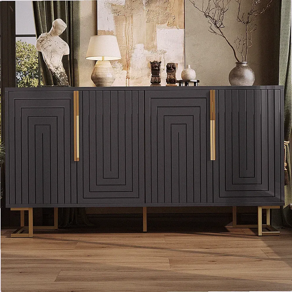 152x75 cm Anrichte Sideboard Seitenschrank mit 4 Türen Highboard Geometrisches D