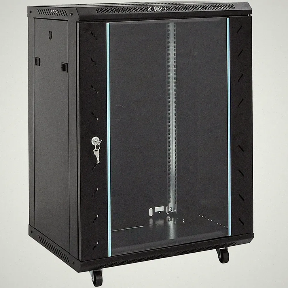 15HE Netzwerkschrank 19'' Rack schwarz kaltgewalztes Stahl Glastürschloss 60x45x86cm