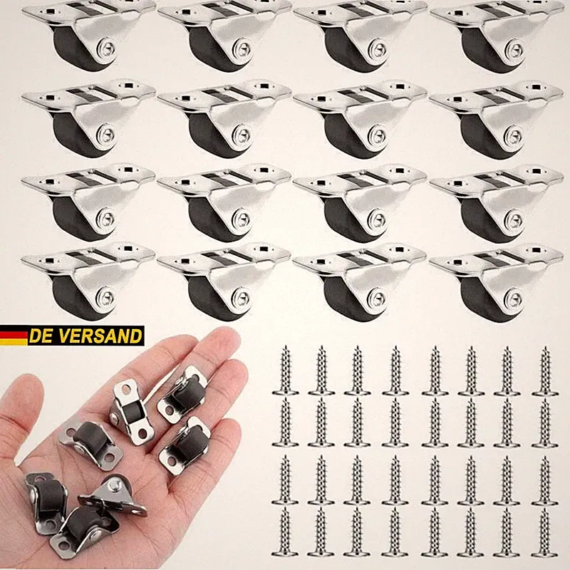 16 Stück Möbelrollen Klein 1.2 cm Laufrollen Bockrollen mit Stahloberplatte R DE