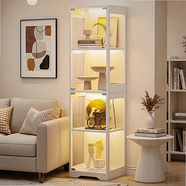 160 cm Glasvitrine mit 3-Farben LED-Beleuchtung & Körpersensor für Sammlerstücke