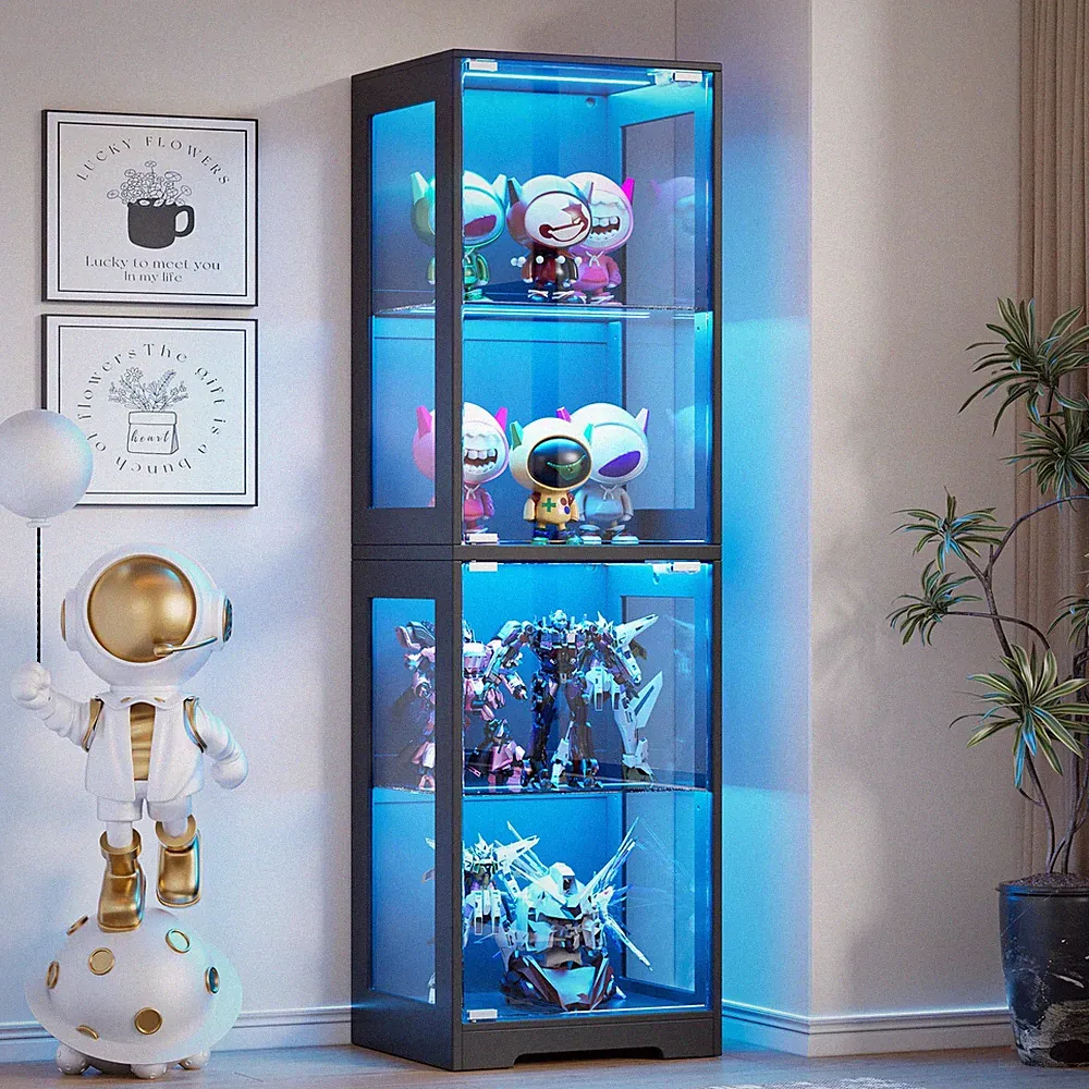 160 cm Glasvitrine mit LED-Beleuchtung & 4-stufige Schauvitrine mit Glastüren