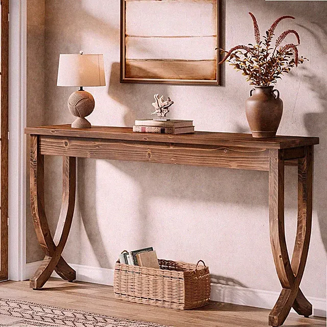 160 cm Massivholz-Konsolentisch, Langer Bauernhaus Sofatisch für Flur, Eingang