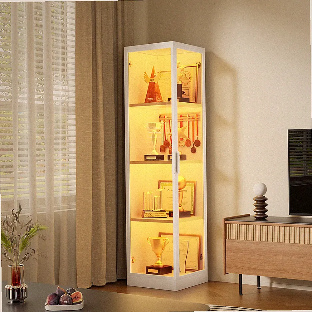 160cm Glasvitrine mit LED Beleuchtung und Glastüren für Wohnzimmer Schlafzimmer
