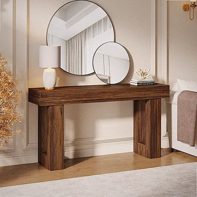 160cm langer Konsolentisch, rechteckiger Sofatisch aus Holz hinter der Couch