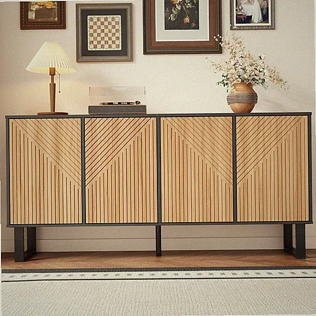160cm Sideboard Anrichte Kommode mit 4 Türen Großer Stauraum Schwarz Holzoptik