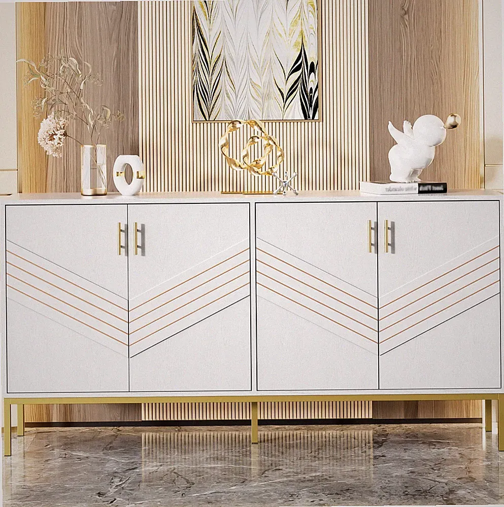 160cm Sideboard Anrichte Schrank mit 4 Türen Einstellbar Regale Gold griff&bein