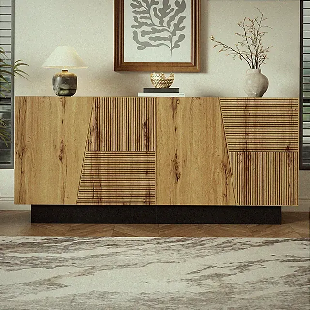 160cm Sideboard Holz Anrichte Aufbewahrungs schrank mit 4 Fächern Verstellbarem