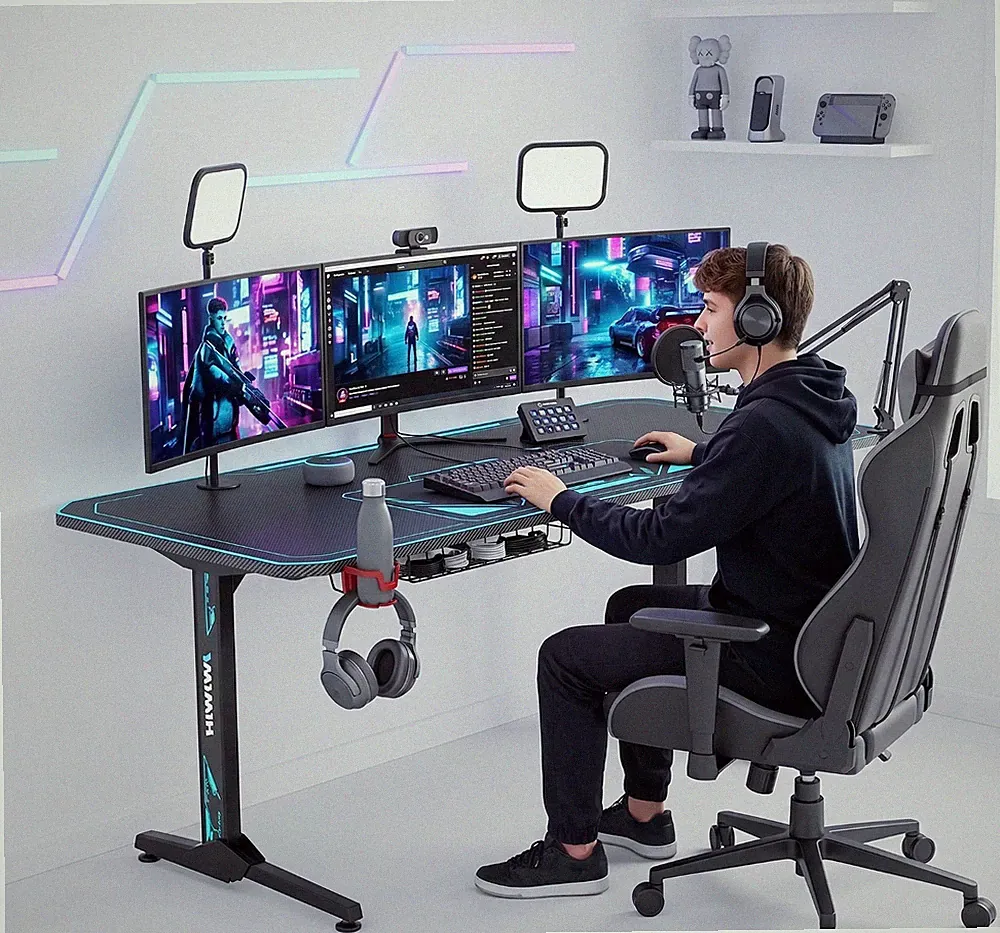 160x75 cm Gaming Tisch Computertisch Schreibtisch Bürotisch mit Kopfhörerhaken
