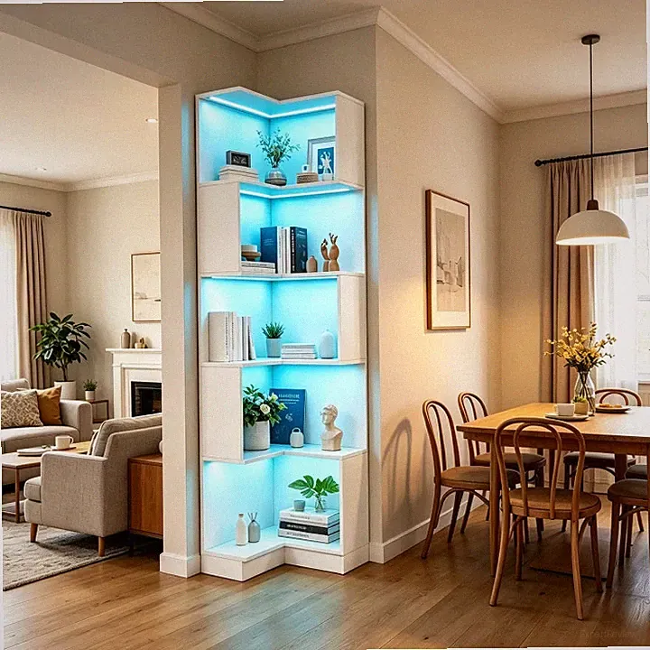 175cm Eckregal mit 5 Ebenen, L-Form Bücherregal für Ecken, Modernes Standregal