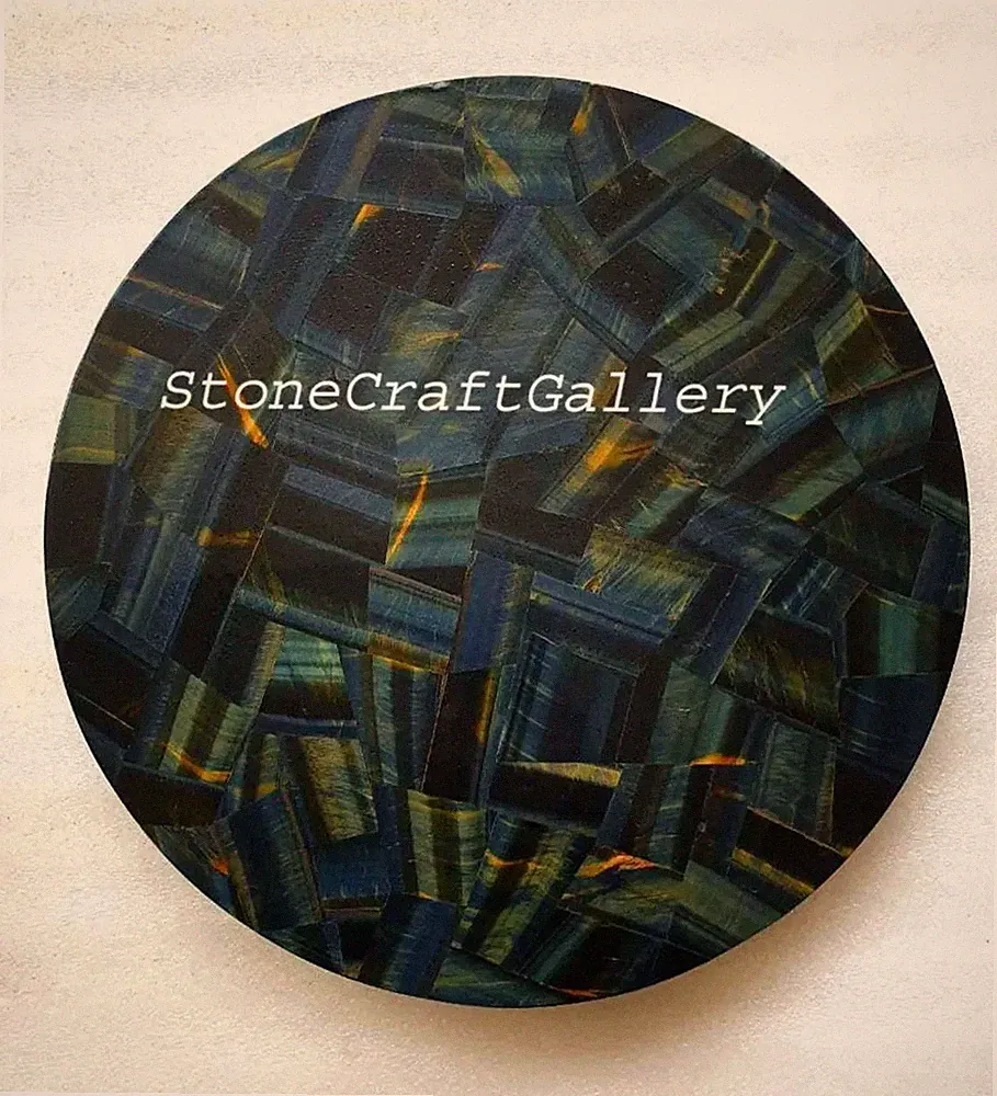 18 " Blau Tiger Ösen Table Top Semi Precious Steine Handmade Arbeit