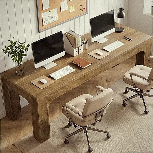180 cm Extra Lang Schreibtisch, Rustikaler Doppel-Computertisch für Homeoffice