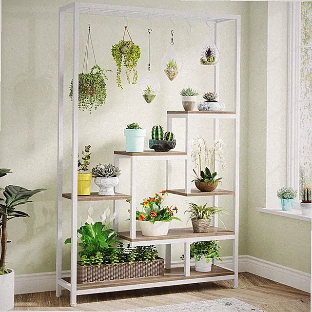 180 cm Hoch Blumenständer, 5-Tier Pflanzenständer mit 10 S Haken für Wohzimmer