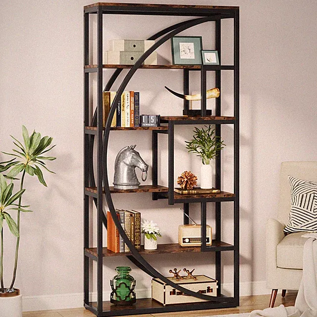 180 cm Industrie Bucherregal, 5-stöckig Regaleinheit, 8 offene Regale, Vintage