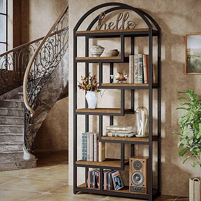 180 cm Industriestil Bücherregal, 7-stöckiges Freistellregal mit Metallrahmen