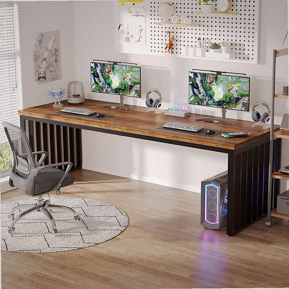 180 cm Schreibtisch, großer Computertisch PC Tisch Bürotisch mit Metallgestell