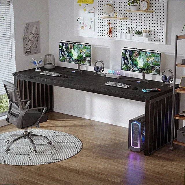 180 cm Schreibtisch, großer Computertisch PC Tisch Bürotisch mit Metallrahmen