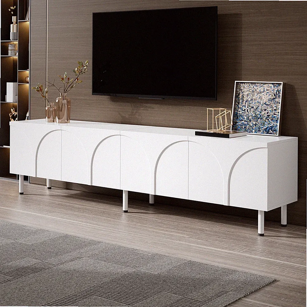 180 cm TV Schrank Lowboard Fernsehschrank Fernsehtisch mit 4 Türen Metallfüße