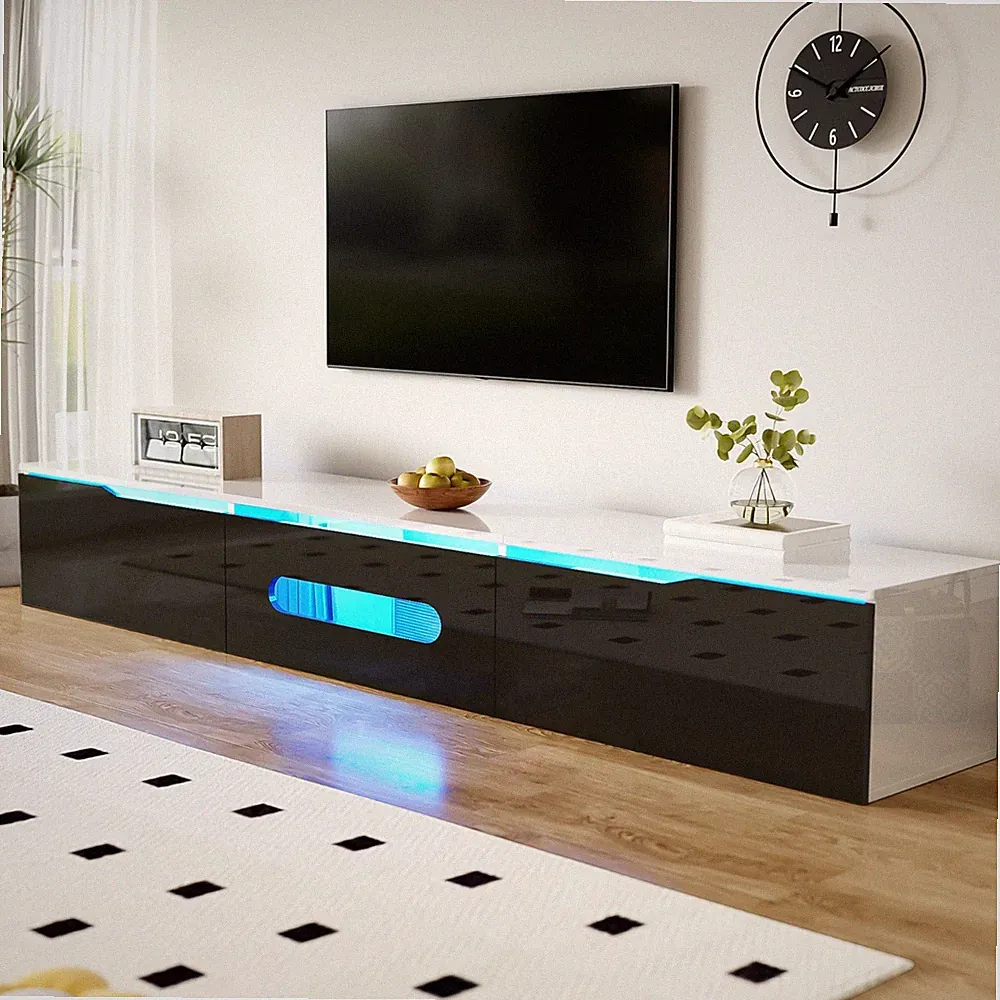180 cm TV Schrank mit LED-Beleuchtung Hochglanz Hängend/Stehend Lowboard Schwarz