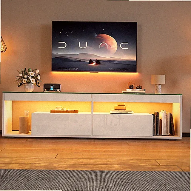 180cm Hochglanz Fernsehschrank TV Schrank Board mit LED-Beleuchtung 2 Schubladen
