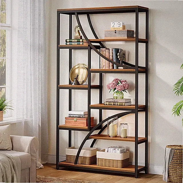 180cm Industriestil Bücherregal,9-stöckiges Metallregal mit geometrischem Design