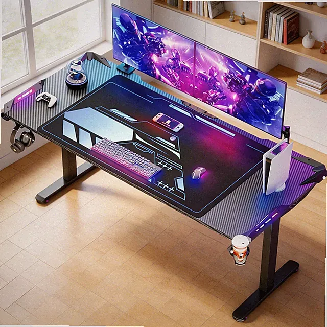 180cm LED Gaming Schreibtisch Ergonomischer Gaming Computertisch Gaming Tisch DE
