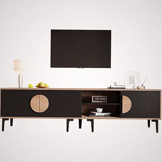 180cm TV-Schrank Lowboard Fernsehschrankmit 3 Tur offene Ablagefächer Walnussfar