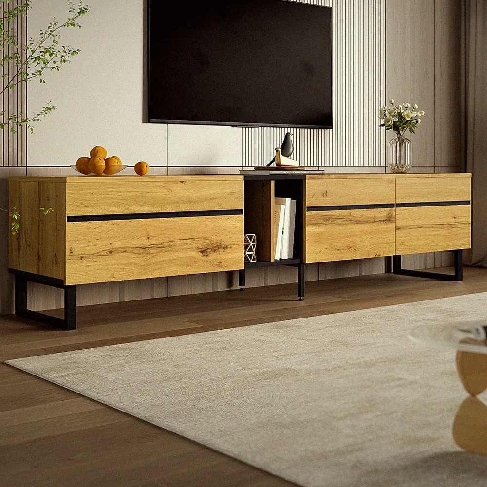 180cm TV-Schrank Lowboard mit Klappfach offenen Fächern Fernsehschrank 3 Türen