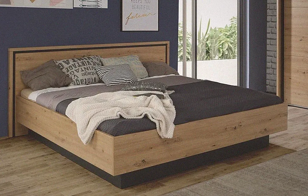180x200 Bett TRONDHEIM von Forte Artisan Eiche / Schwarz Eiche