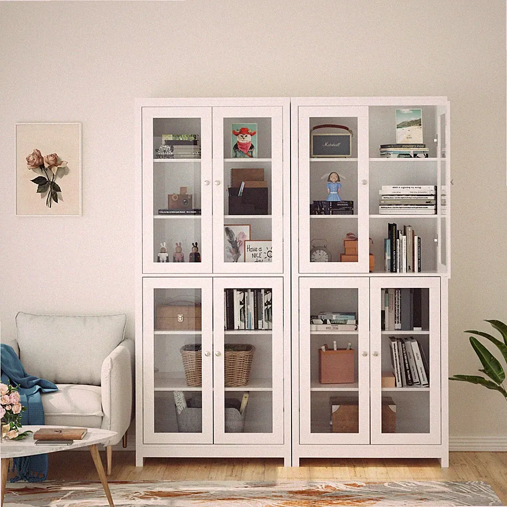 190cm Vitrinenschrank, Bücherschrank mit 4 Türen 6 Fächern, Hochschrank,Schrank
