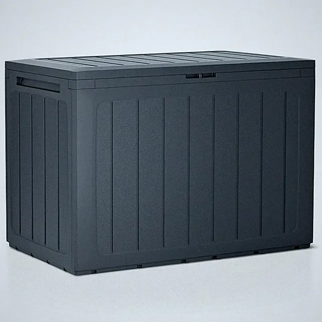 190L Gartenmöbel Aufbewahrungsbox Grau Holzplatte Optik Wetterfest Behälter