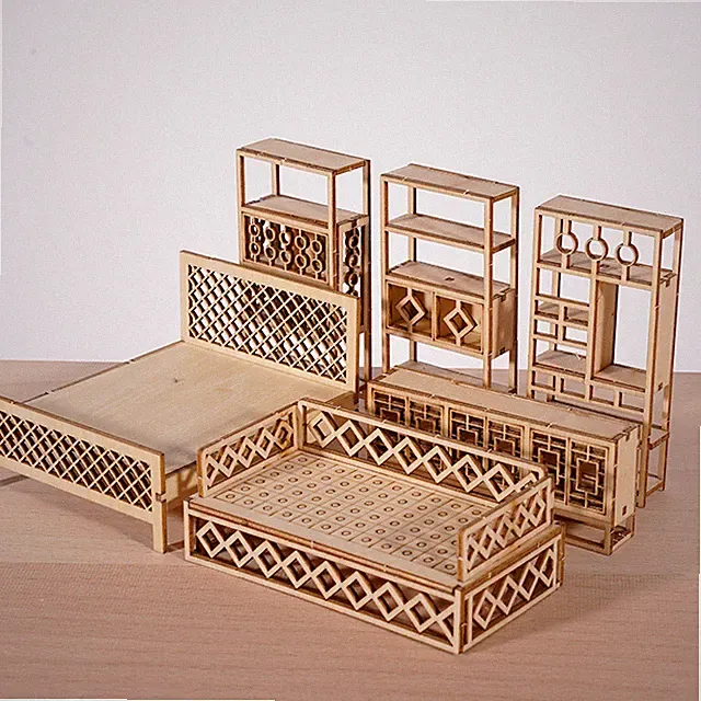 1PC 1:25 Miniatur Puppenhaus Möbel Chinesisch Holz Bau Modell Kinder Toy DIY