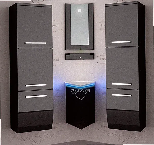1x Seitenschrank Hochschrank Badmöbel Glanz Badschrank Schwarz 110 cm