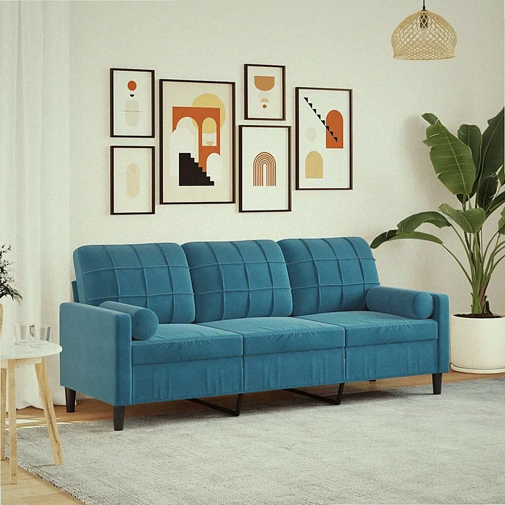 2/3 Sitzer Sofa mit Zierkissen Samt Polstersofa Stoffsofa Loungesofa Sitzmöbel