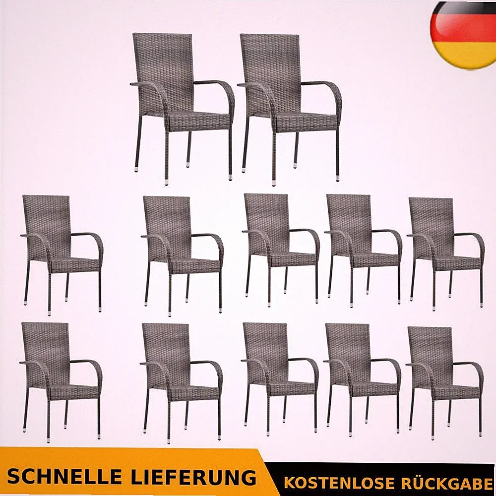 2/4/6 Stk.Polyrattan Gartenmöbel Gartenbank Sitzbank Gartenstühle Stapelbar Grau