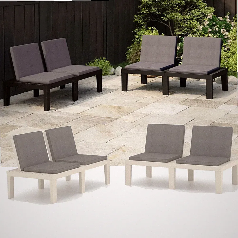 2/4er Set Gartenbänke mit Kissen Gartenbank Balkon Lounge Möbel Sitzgruppe Bank