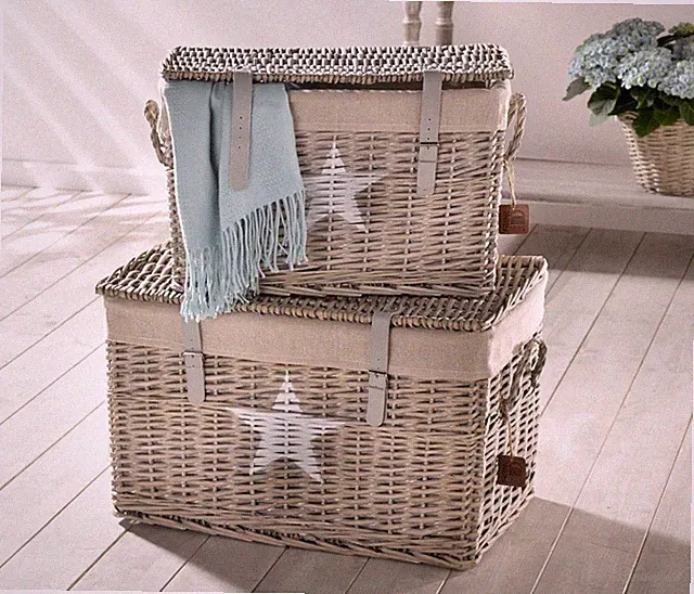 2 Aufbewahrungs Truhen "Star" aus Weide, grau, Wäsche Schatz Spielzeug Kiste Box