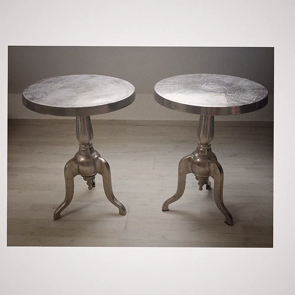 2 Barock Beistelltische aus Metall, silberfarben, modern, 50x50x63 cm, gebraucht