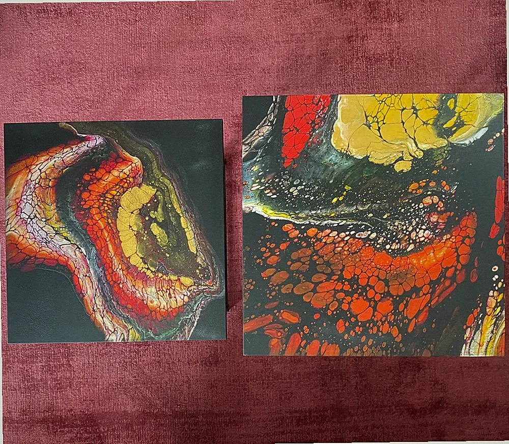 2 Beistelltische mit Pouring Technik | Handgemalt | Unikat Deko Möbel