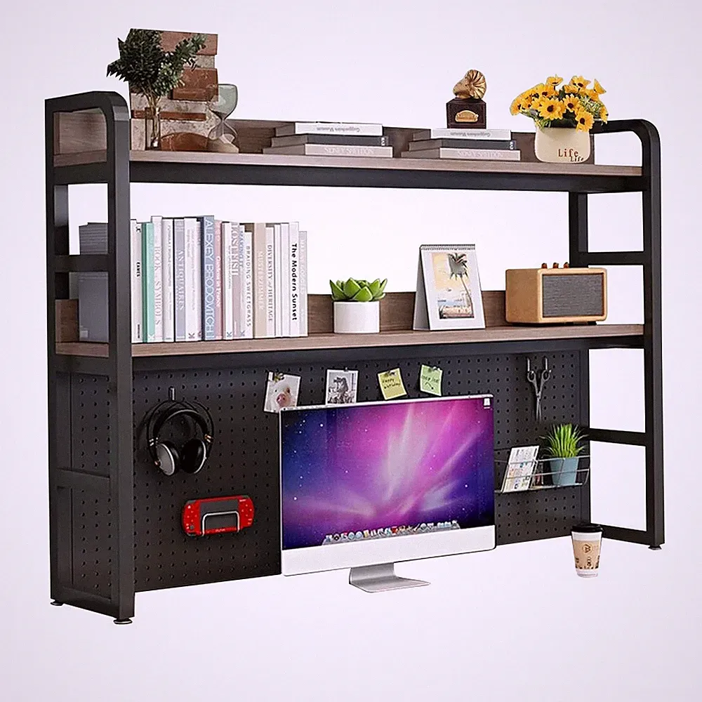 2-Ebene Schreibtisch Bücherregal Industriestil Metall Schreibtisch Bücherregal
