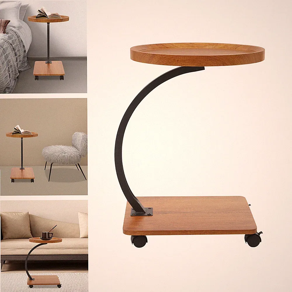 2 Ebenen C Form Sofa Seitentisch Protokoll Farbe Couchtisch mit Rädern Home Dec.