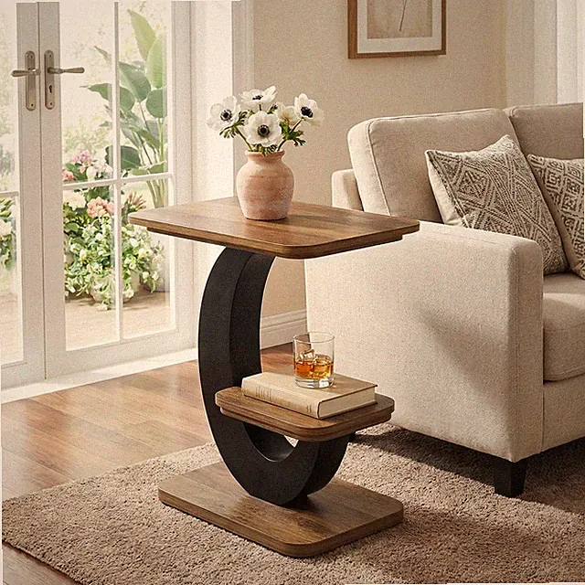 2 Ebenen Industrie Beistelltisch, Kleiner Sofatisch Couchtisch für Wohnzimmer